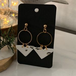 Polymer Clay- Classy White Leopard Dangle earrings Gold Studs